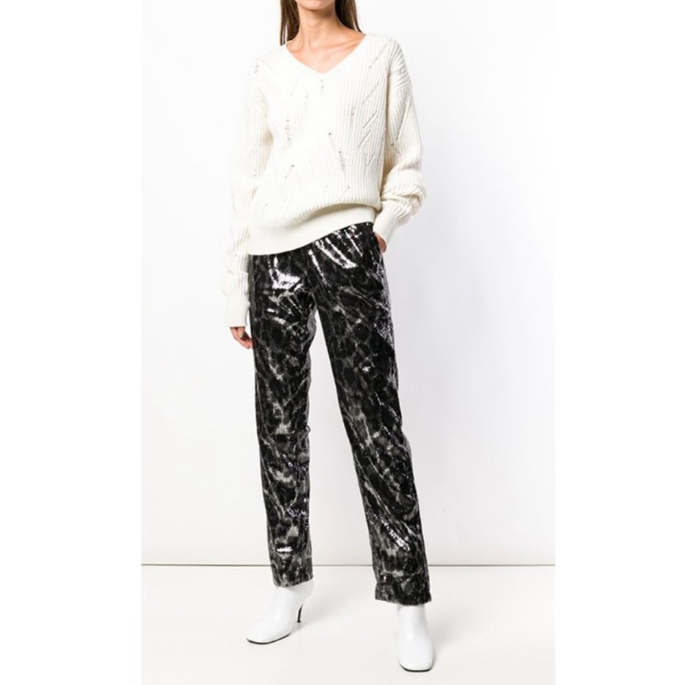 RtA Ash leopard sequin sterling joggers pull on sparkle pants